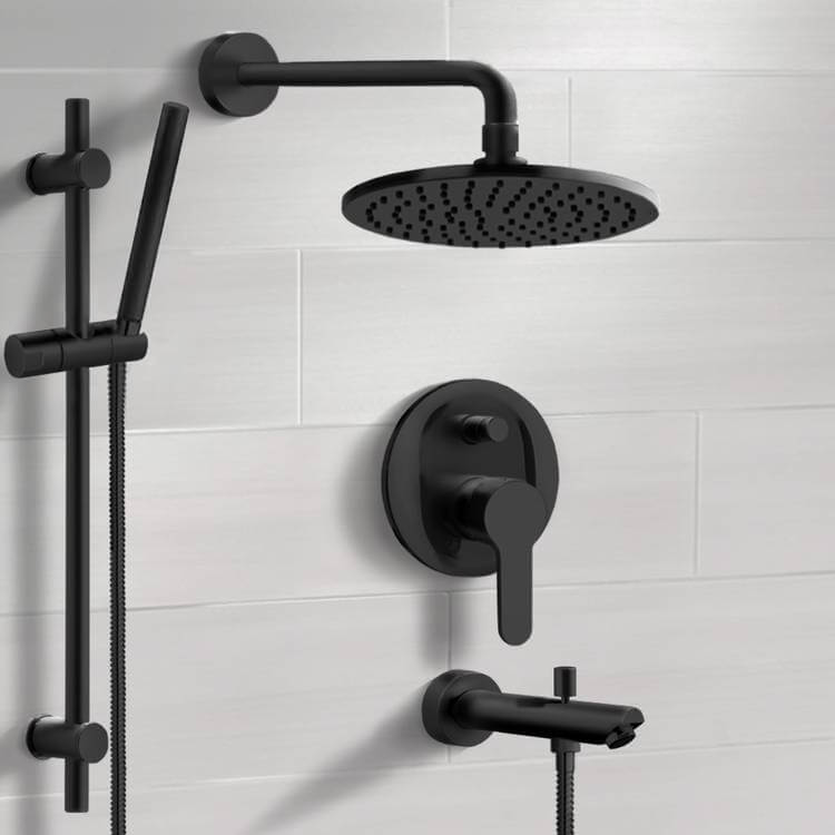 Remer TSR51 Matte Black Tub and Shower System With 8 Inch Rain Shower Head and Hand Shower